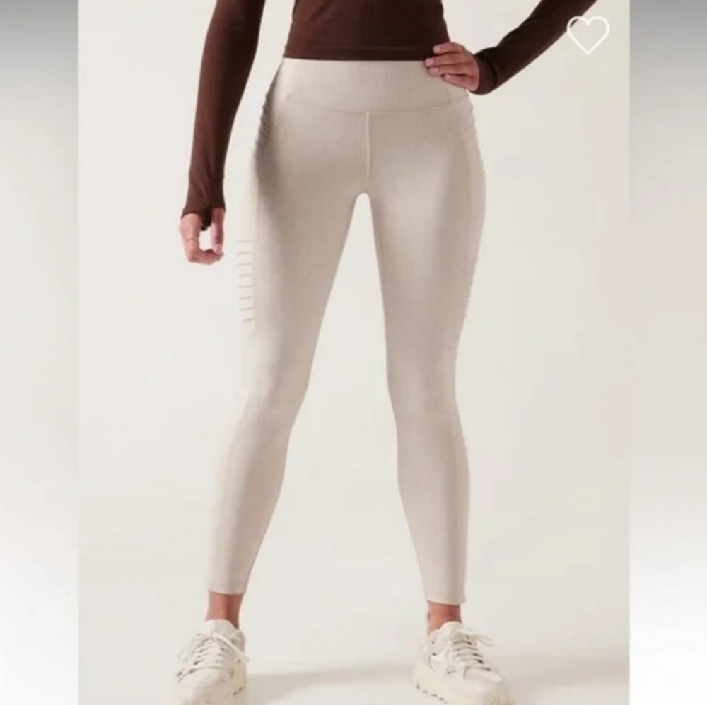 Athleta Delancey Textured Moto Tight EUC Size Medium, Zippered Pockets High Rise